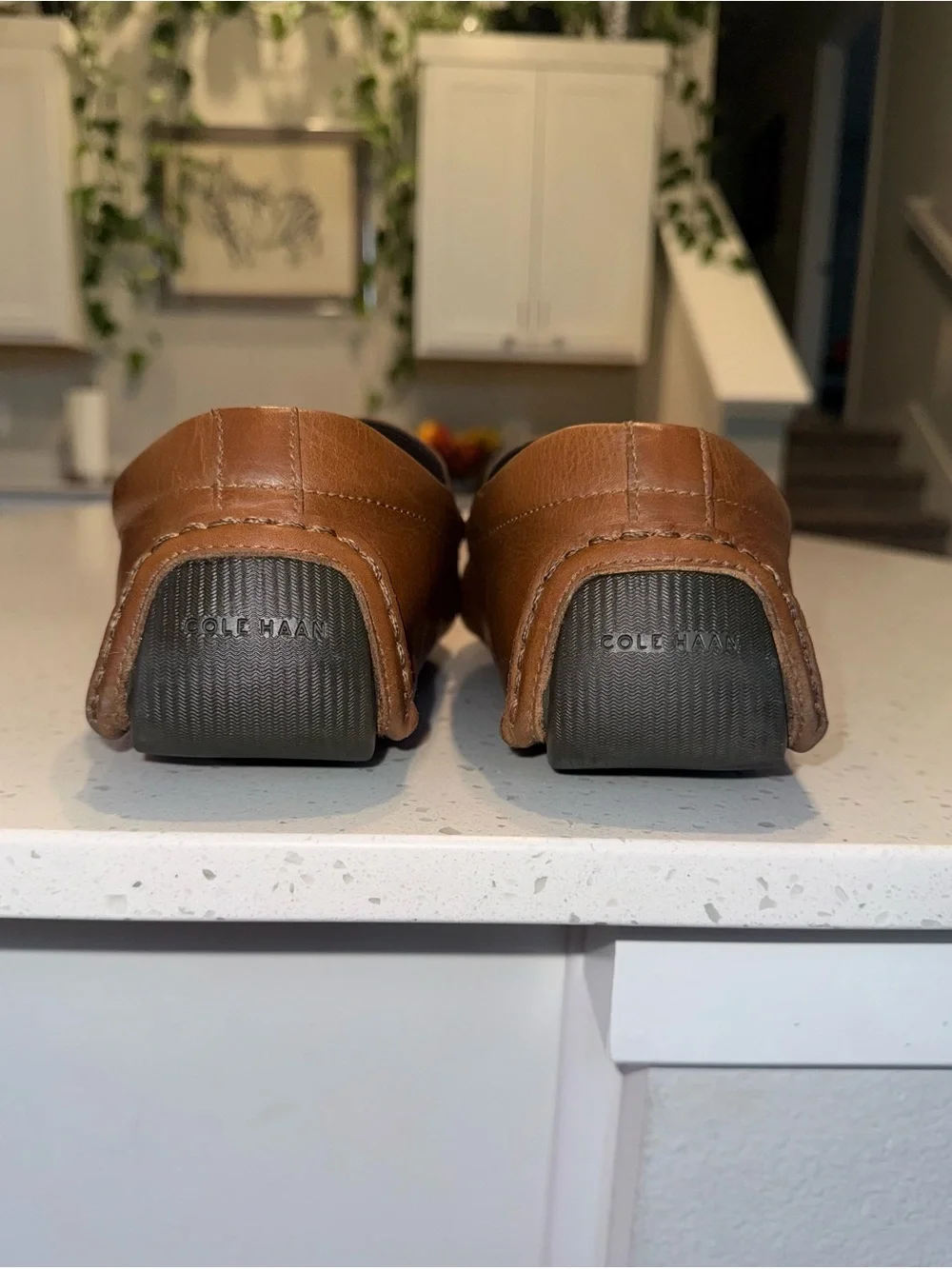 Cole Haan Tan Perforated Leather Penny Loafers